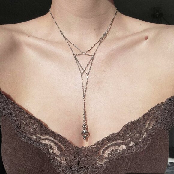 Gothic silver lace-up chain rosary necklace ✦ handmade medieval chainmaille ✦ - Picture 1 of 10